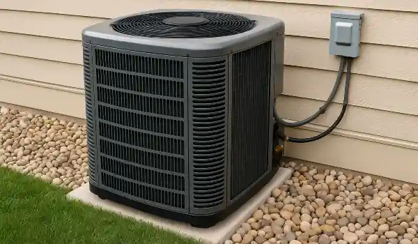 a brand new AC unit outside on a concrete slab from Air Conditioning Repair Houston in Houston, TX - air conditioning installation