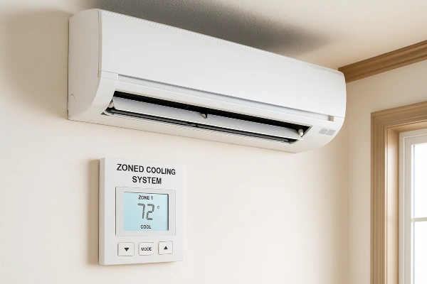 a mini split AC unit mounted on a wall and the thermostat below it from Air Conditioning Repair Houston in Houston, TX - air conditioning installation