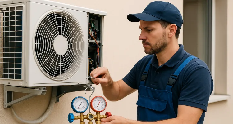 a male air conditioning technician checking an ac unit from Air Conditioning Repair Houston in Houston, TX 