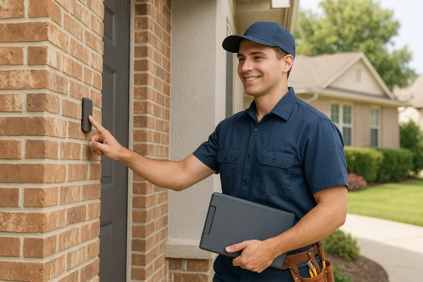 a male air conditioning technician fixing a mini split ac from Air Conditioning Repair Houston in Houston, TX 
