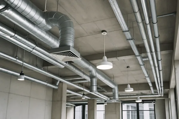 metal air ducts attached to the ceiling of a building from Air Conditioning Repair Houston in Houston, TX - commercial ac repair houston