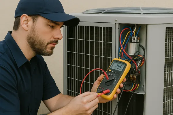 an air conditioning technician using a ac current meter from Air Conditioning Repair Houston in Houston, TX - furnace repair houston