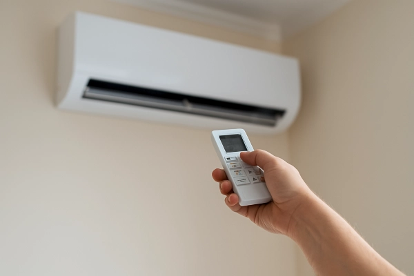 the hand of a person using an AC control remote to adjust the temperature from Air Conditioning Repair Houston in Houston, TX - furnace repair houston