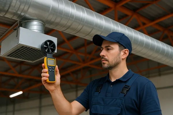 an air conditioning technician holding a wireless temperature meter to check a vent temperature from Air Conditioning Repair Houston in Houston, TX - houston ac maintenance