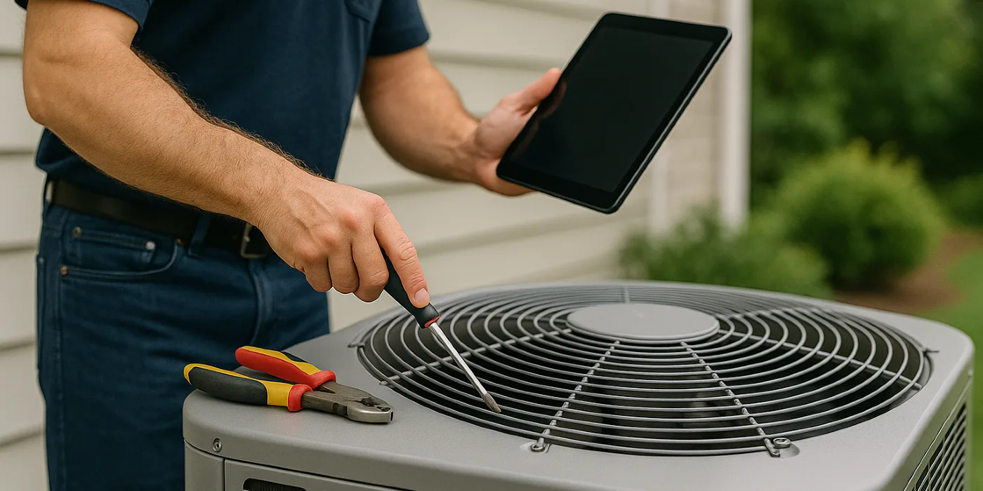 a male air conditioning technician testing an outside ac unit from Air Conditioning Repair Houston in Katy, TX - Katy TX
